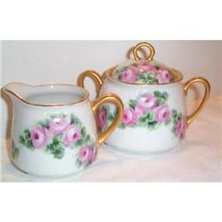 Hand Painted Rose Decorated Cream and Sugar #863370