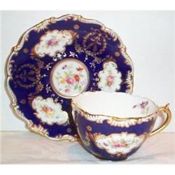 Coalport Cobalt Blue and Floral Cup Saucer #863384