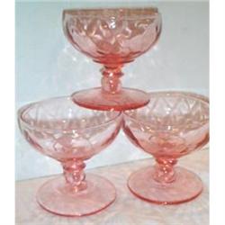 Three Pink Optic Depresion Glass Sherbets #863433