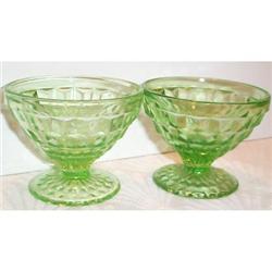 Two Green Cube Depression Glass Sherbets #863455