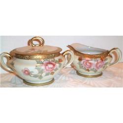 Hand Painted Nippon Rose Cream and Sugar #863464