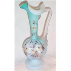 Hand Blown and Hand Painted Blue Glass Ewer #863477