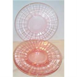 Four Pink Block Optic Depression Sherbet Plates #863487