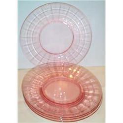 Four Pink Block Optic Glass Luncheon Plates #863488