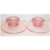 Image 1 : Pair Short Pink Depression Glass Candle Holders #863490