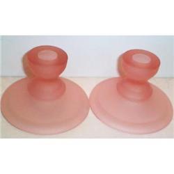 Pink Frosted Depression Glass Candle Holders, #863535