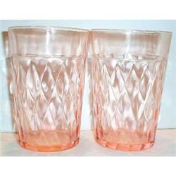 Two Pink Diamond Quilted Depression Tumblers #863554