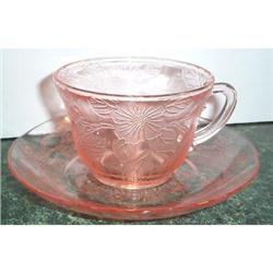 Pink Dogwood Depression Glass Cup and Saucer #863565