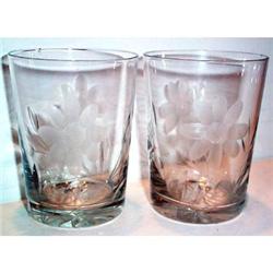 Two Fostoria Clear Wheel Cut Floral Decorated #863579