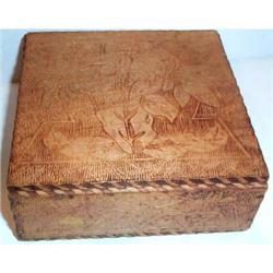 Wooden Pyrography Metal Hinged Box  #863590