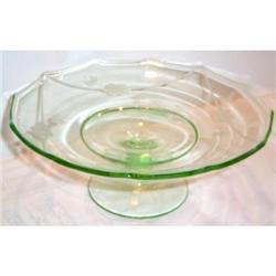 Wheel Cut Green Depression Footed Compote #863617