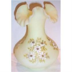 Fenton Hand Painted Custard Ruffled Vase #863628