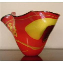 Estate Hand blown glass vase bowl red yellow #863840