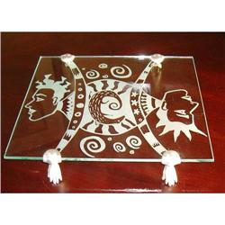 Designer glass cutting board with pewter feet #863841