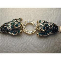 14K YG Gold Emerald Diamond Panther Bracelet #878783