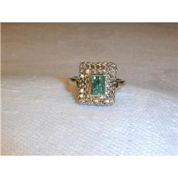 Antique Estate 14K WG Gold Emerald Diamond Ring #878793
