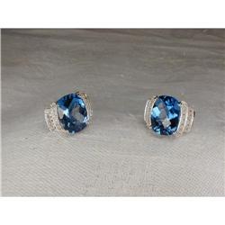 14K WG Gold London Blue Topaz Diamond Earrings #878797
