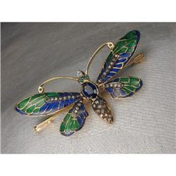 Rare 14K Sapphire Diamond Emerald Butterfly Pin #878798