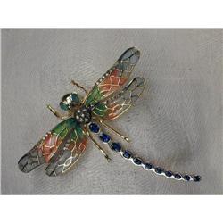 14K Gold Diamond Emerald Sapphire Dragonfly Pin #878799