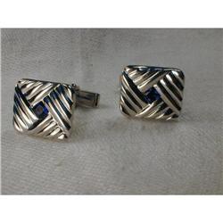 Rare Estate 14K WG Gold Sapphire Mens Cufflinks #878803