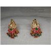 Image 1 : Estate 24K 22K YG Ruby Emerald Pearl Earrings #878812