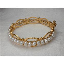 Estate 24K 22K YG Seed Pearl Bangle Bracelet #878814