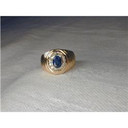 Estate 14K YG Gold Sapphire Diamond Mens Ring #878817