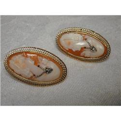 Estate 14K YG Diamond Carved Cameo Earrings #878822