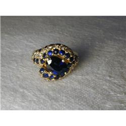 Estate 14K YG Gold Pave Diamond Sapphire Ring #878835