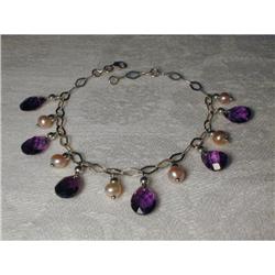 Rare 14K WG Amethyst Pink Pearl Charm Bracelet #878836