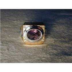 Rare 14K 2-Tone Gold Amethyst Diamond Mens Ring #878844