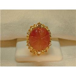 Estate 14K YG Gold Carved Pink Huge Ruby Ring #878855