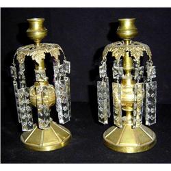 Pair of Antique Bronze and Crystal Candlesticks #878976