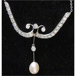 Edwardian Diamond and Platinum Pearl Necklace #879019