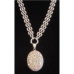 Antique Sterling Locket with Heavy Chain #879080