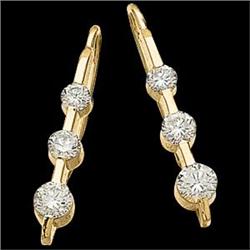 14K Gold 3 Diamond Earrings ONE CARAT! #886396