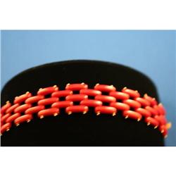 Vintage Estate Coral and 18K Gold Link Bracelet #886893