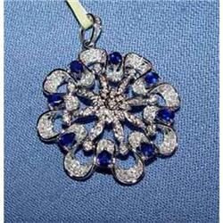 14kt Gold Diamond Sapphire Flower Star Pendant #886994