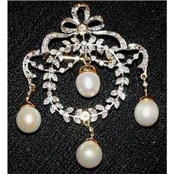 14kt Gold Brooch Diamond Pearl Pendant 14k #886995