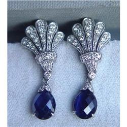 14kt Gold Peacock Fan Diamond Saphire Earrings #887003
