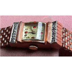 Deco 14kt Rose Gold Diamond Ruby WATCH 14K #887006