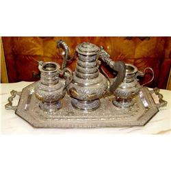 Elephant Motif Silver Tea Service Tray Pot Set  #887020