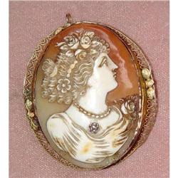 19c 14kt Gold Diamond Cameo Pendant Brooch 14k #887022