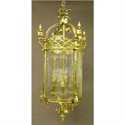 Polished Brass Etched Glass Hall Chandelier #887026