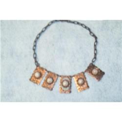 Copper Plates with Marblized Cabochons Necklace #916453