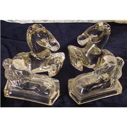 Gorgeous L E Smith Vintage Glass Horse Bookends #916569