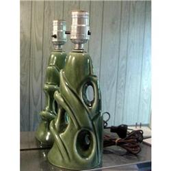 Old Green Pottery Electric Table Lamp  Retro #916571