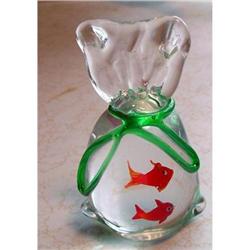 Glass Cat Paperweight with Goldfish inside #916573