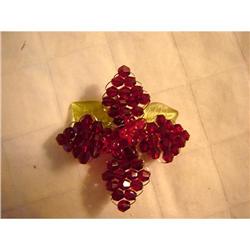 AWESOME..RED BEADED BROOCH W/LUCITE #916693