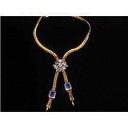 ART DECO Gold Tone and Rhinestone Tie  #917005